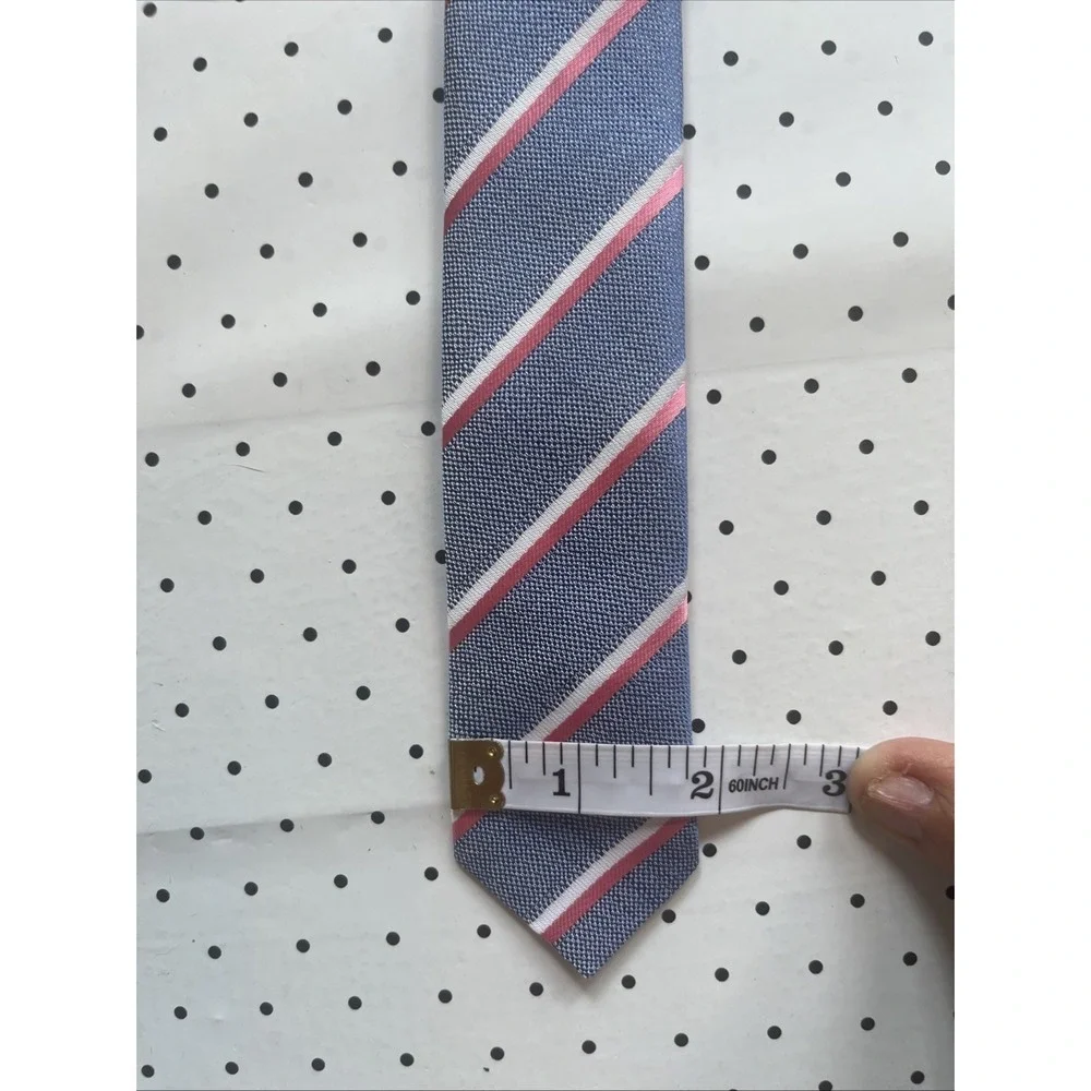 Boys Clip On‎ Tie Blue Pink White Stripe Kids Preppy Wedding Church School